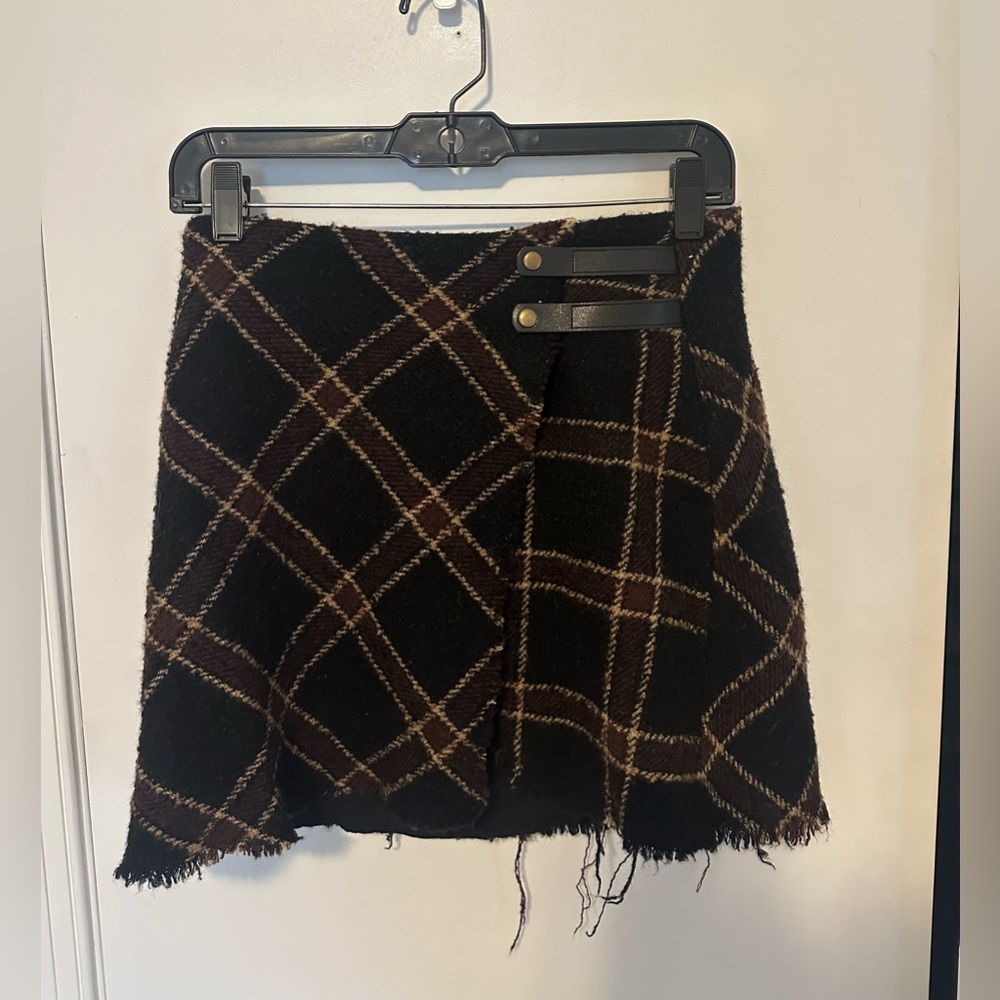 Urban Outfitters Plaid Wrap Skirt - Black and Brown